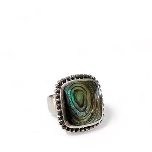 Vintage Sterling Silver Abalone Shell Large Statement Ring Signed CFJ Size 5.5